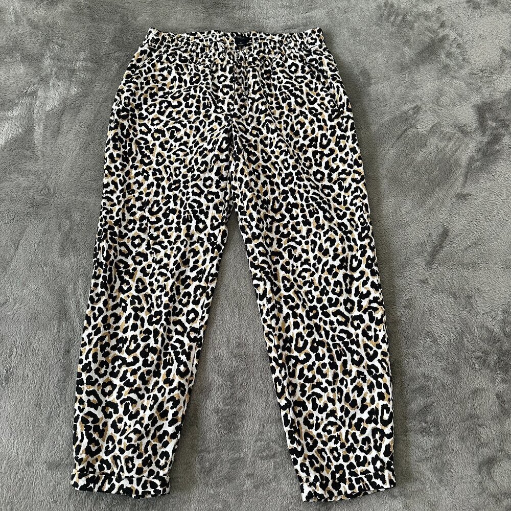J. Crew Factory Animal Print Linen Cotton Pull On Pants Women's size 6